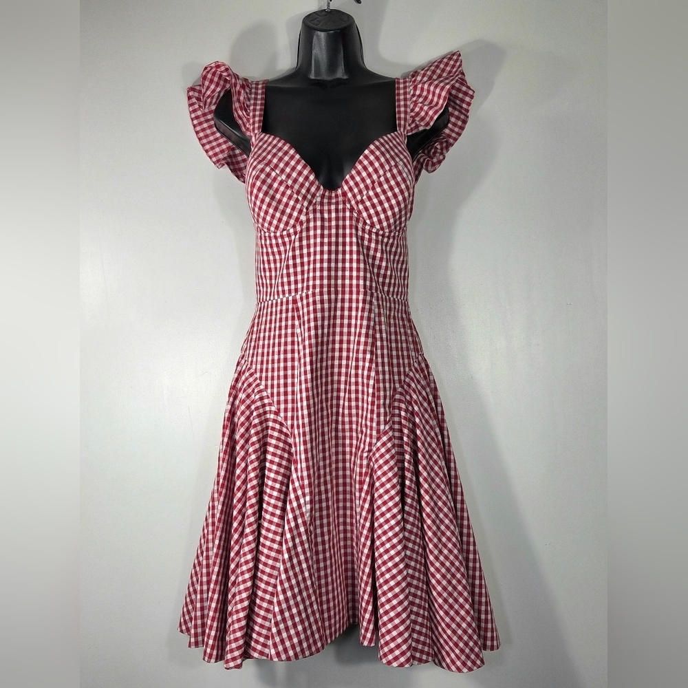 NEW PETERSYN CATE GINGHAM RUFFLE MINI DRESS.